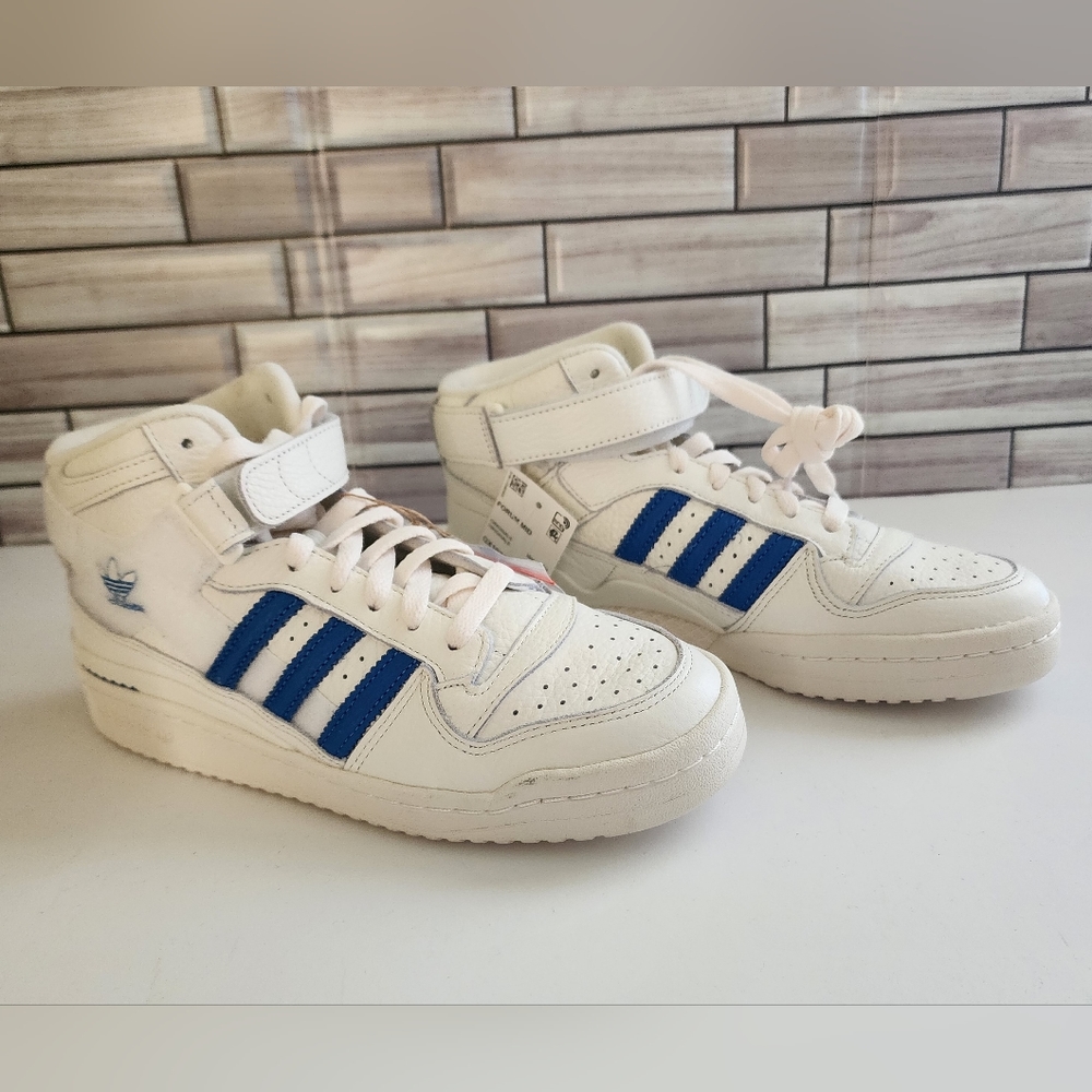 Adidas Forum Mid Mens Casual Sneaker Shoes White Blue
